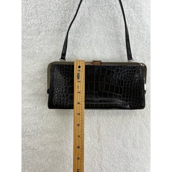 Ann Taylor Womens Clutch Handbag Black Crocodile Embossed Magnetic Sling S - Picture 5 of 9